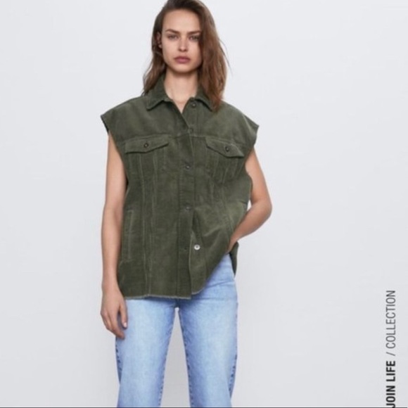 Zara Jackets & Blazers - Zara corduroy green vest